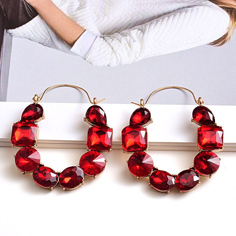 arrivel Colorful Rhinestones Metal Long Earring High Crystals Earrings Jewelry Accessories For Women: Red