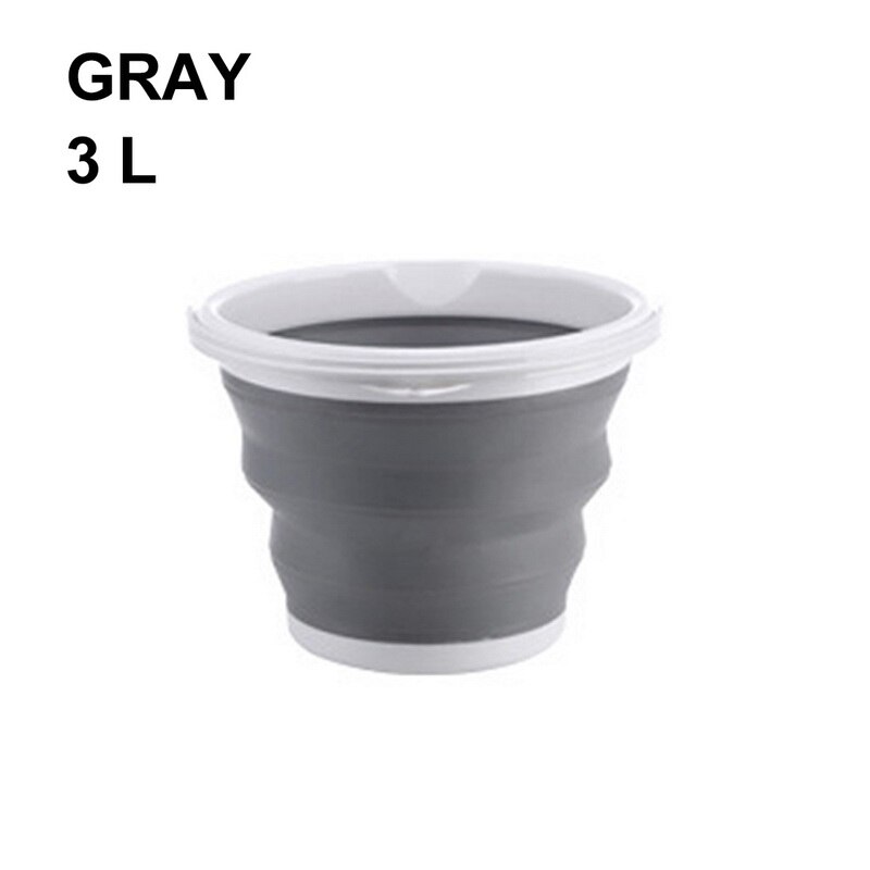 Folding Plastic Mop Bucket Camping Wash Bucket With Handle Floor Mop Cleaning Fishing Car Wash Bucket: Gray 3L