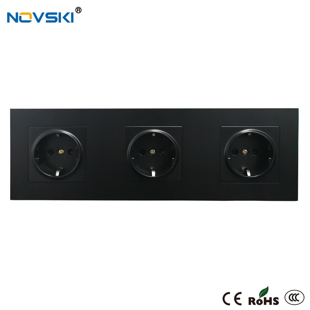 Prise murale à prises multiples noir | Standard ue, prise murale à cadre Quintuple, prise électrique 16A PC noir, garantie de 15 ans: Triple Outlets
