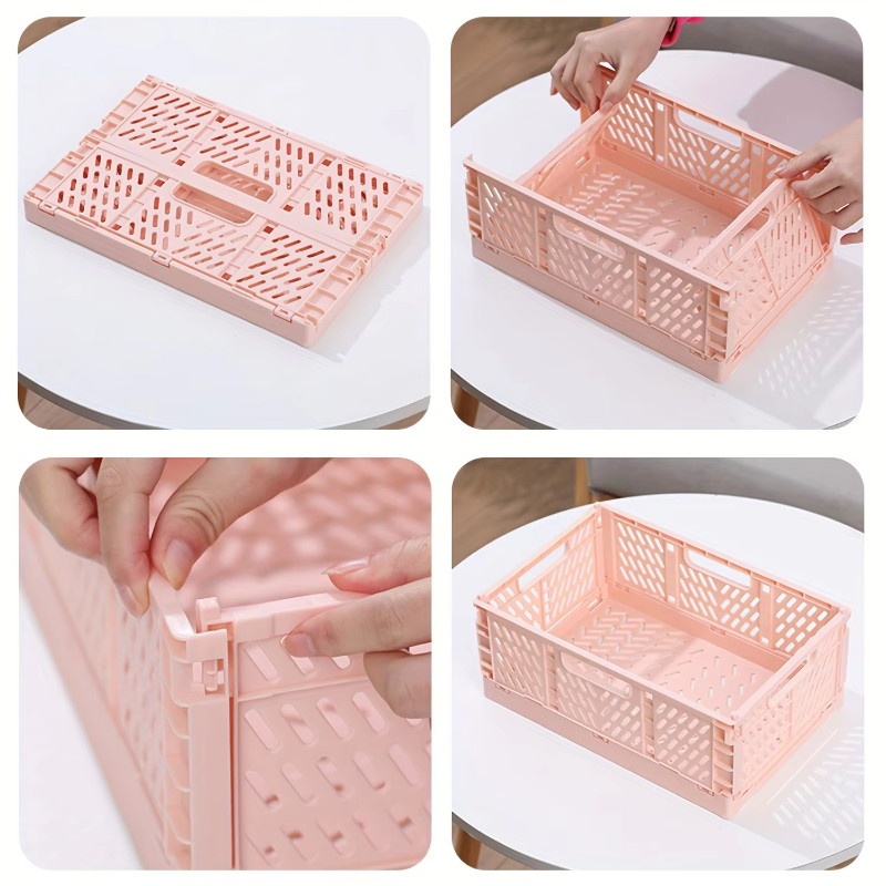 1Pcs Plastic Foldable Storage Crate Folding Basket Portable Stackable Makeup Jewellery Toys Boxes for Storage Box Organizer