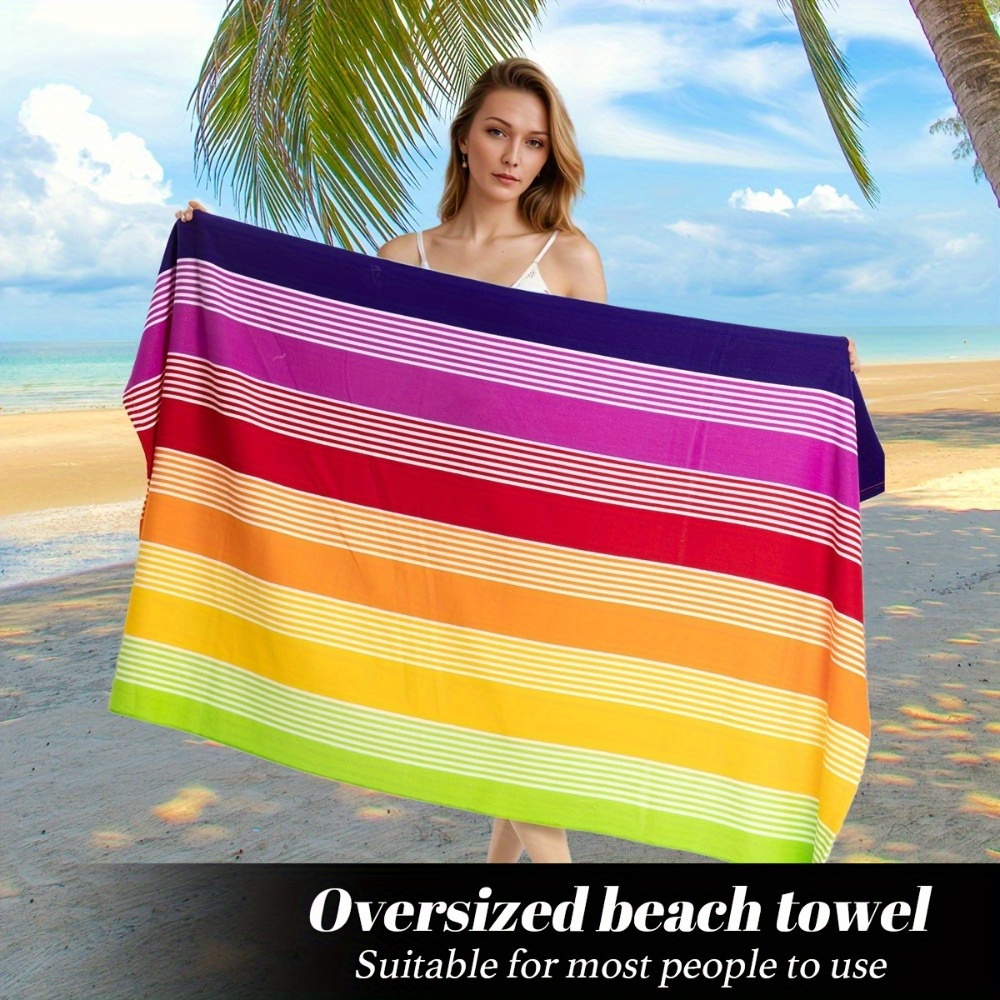 Ultrazachte, extra grote strandhanddoek met regenboogstrepen - levendige regenboogkleuren, sneldrogende microvezel, stevige wikkel voor op het strand &