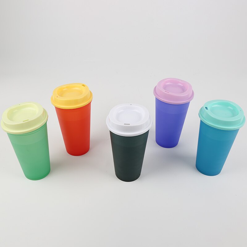 473ml ML Temperature Color Changing Cold Cups Plastic Reusable Magic Tumbler Juice Coffee With Straws Drink Water Bottle 1PC