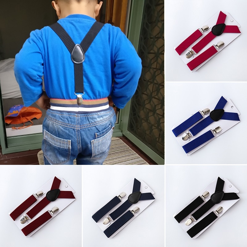 Justerbara barn hängslen bälte baby pojkar flickor clip-on y-back elastiska hängslen kostym soild färg rem tillbehör