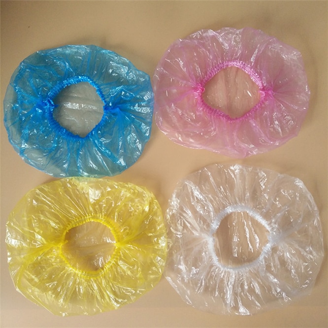 Bonnet de bain élastique jetable, 100 pièces/lot, épais, pour hôtel, bonnet de douche, transparent, produits pour Salon de coiffure
