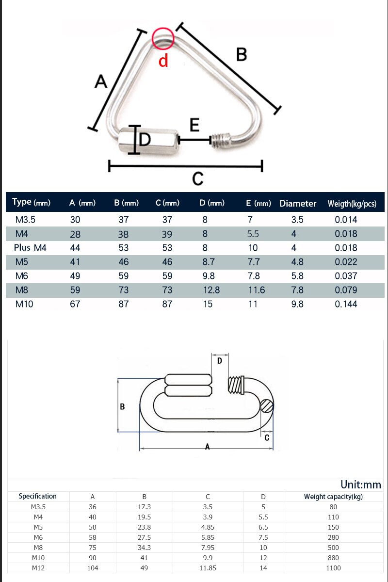 304 Stainless Steel Triangle Connecting Ring Rock Climbing Carabiner Equipment Fast Security Outdoor Link Buckle