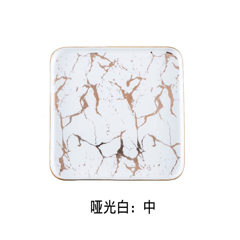 Quadrat Geschirr Marmor Platten Keramik Geschirr Gold Inlay Porzellan Nachtisch Platte Steak Salat Snack Kuchen Platten: Weiß--M