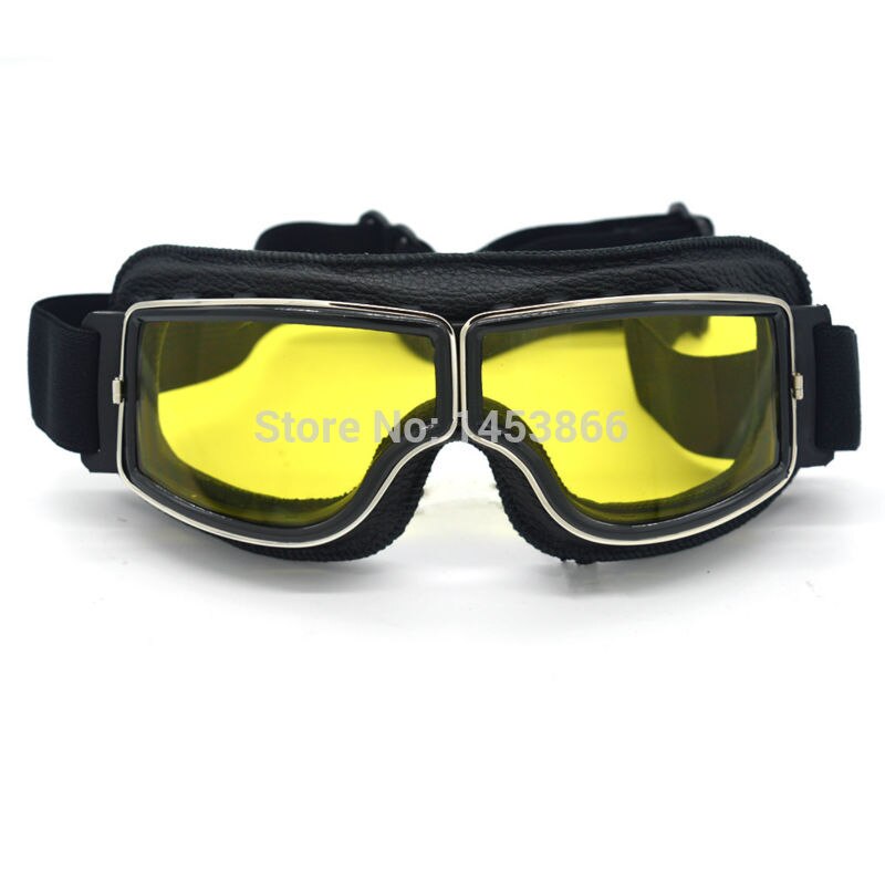 Gafas de para motocicleta, lentes de cuero Retro para casco Jet, ciclismo, todoterreno, Steampunk: Yellow lens