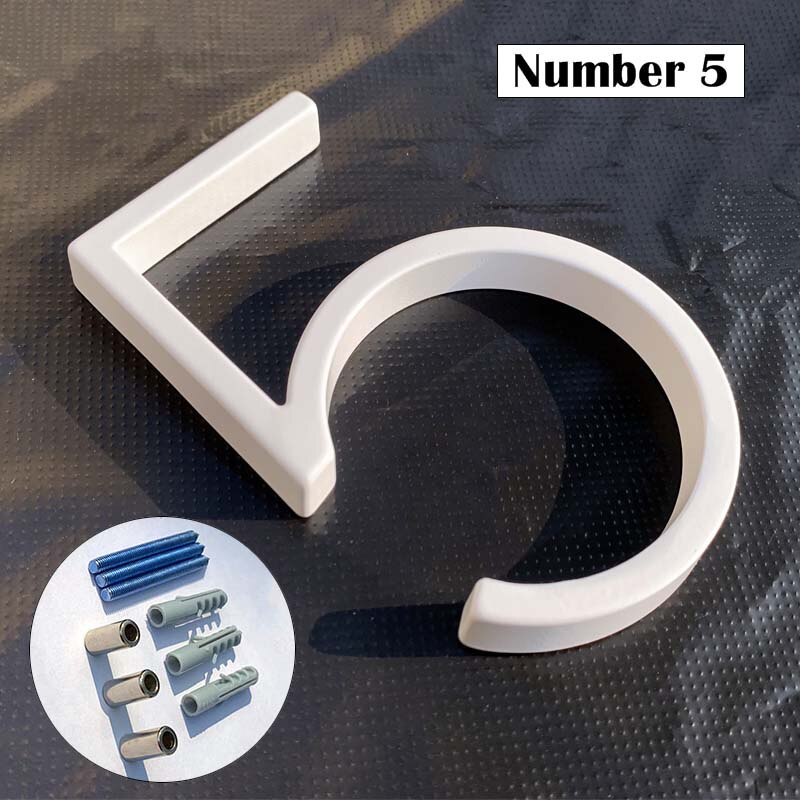125mm White Floating House Numbers Doorplate Letters Metal Address Sign Plate Outdoor Street Door Plaque Number For Home Mailbox: Number 5