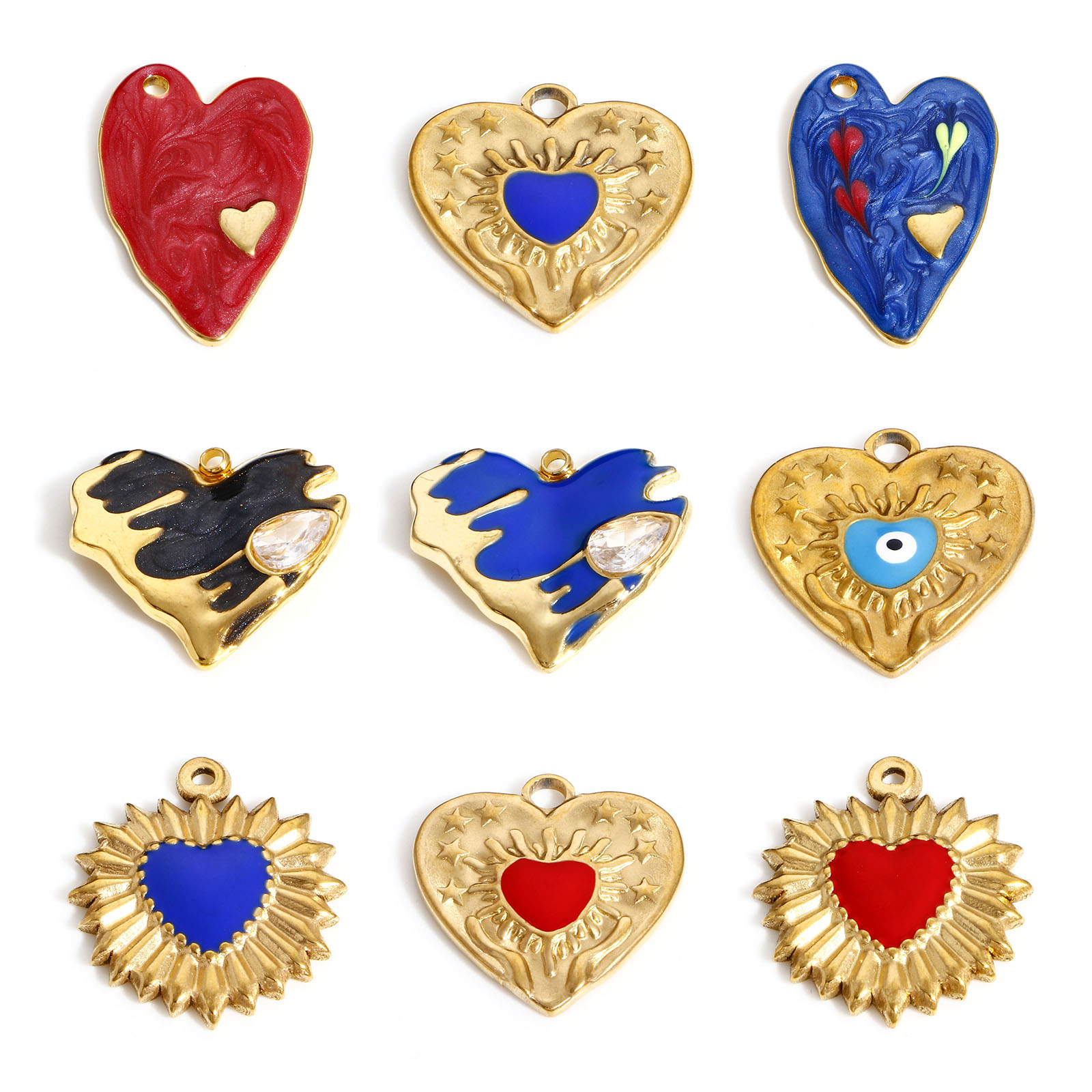 Dijes de corazón de acero inoxidable 304, colgantes de esmalte de mal de ojo religioso para la fabricación de joyas, collar del Día de San Valentín, hallazgos Diy, 1PC