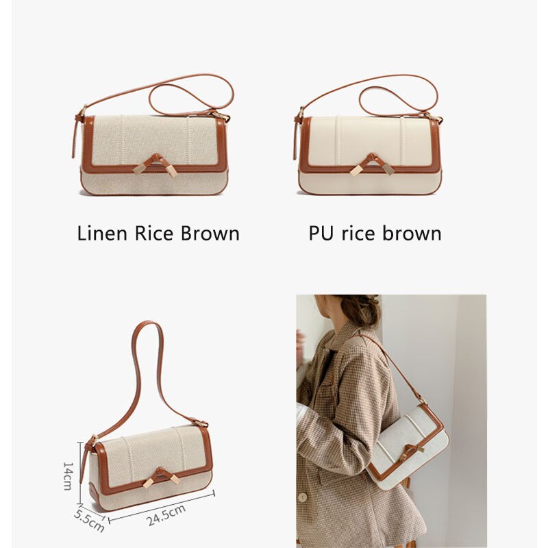 Leinen Reis Braun Leinwand PU Seetang Knoten Unterarm Tasche Schulter Tasche frauen Kontrast Farbe Kleine Quadratische Tasche Herbst Damen taschen: Leinen- Reis Braun