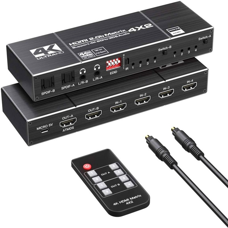 4K 60Hz Hdmi Matrix 4X2 Switch Splitter Ondersteuning Hdcp 2.2 Ir Afstandsbediening Schakelaar 4X2 Spdif 4K 4X2 Matrix Switch