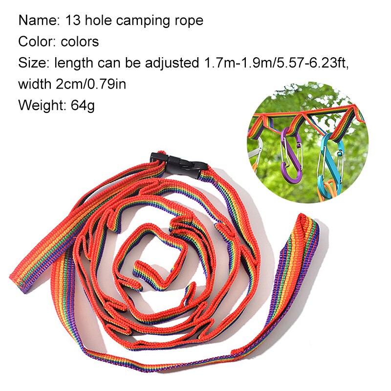 2/5m Outdoor Lanyard Adjustable Tent Rope Multifunction Garden Storage Strap Clothesline Supplies Tent Pegs Canopy Hanging Cord: 2m 13Hole