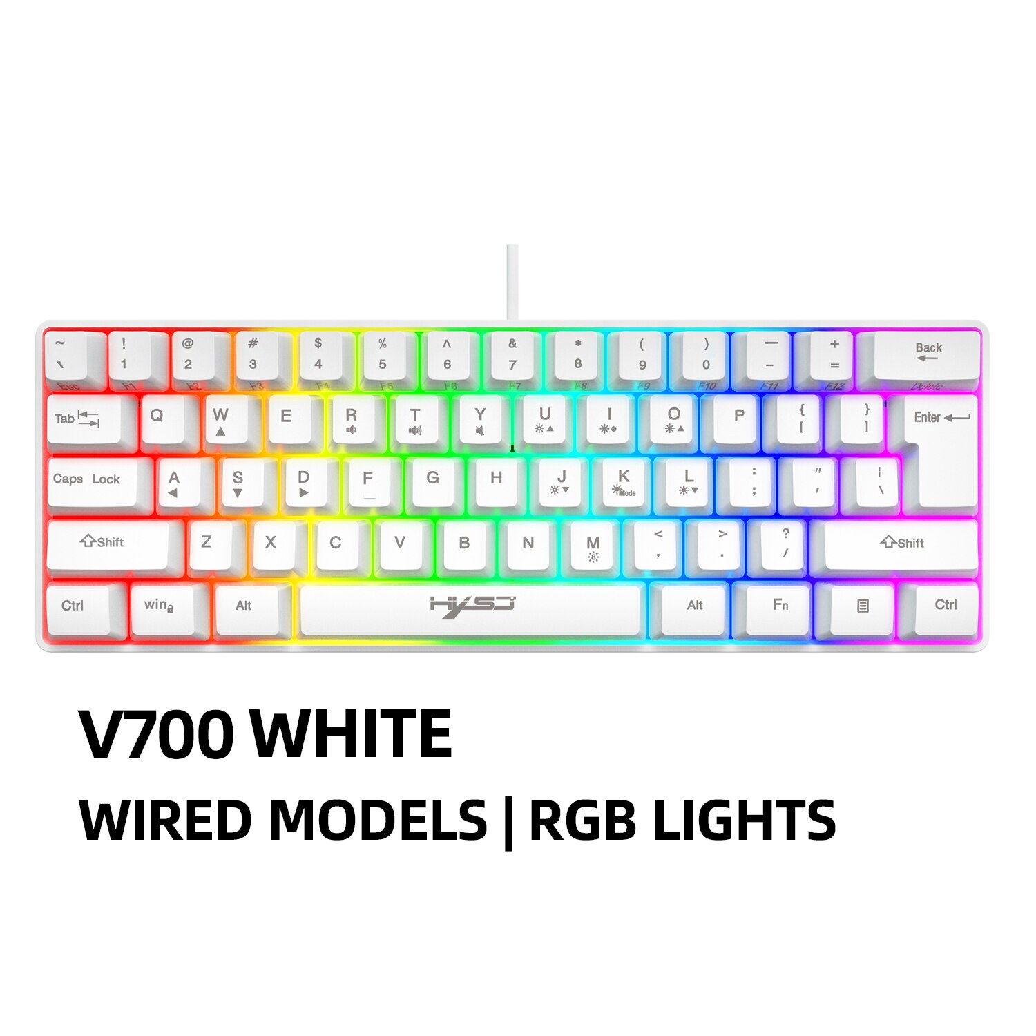 HXSJ Gaming Keyboard 61 Keys RGB Backlit 60% 60 Business Keyboard US Wired Wireless Bluetooth Mini Compact PC Gamer MAC PS4: V700W Wired Model