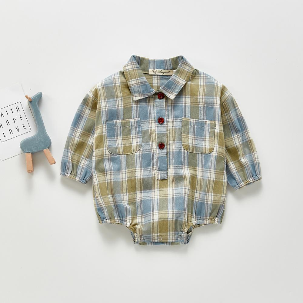 Mudipanda lente jongens jongenskleding geruite bodysuit met lange mouwen baby jongenspak: Blauw / 12m