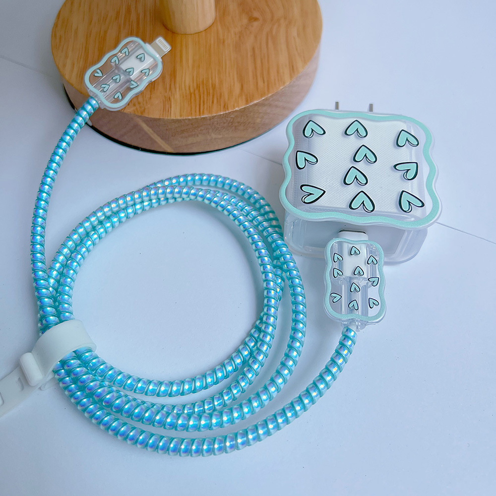 Charger Cable Protector for Apple Iphone 14 13 Cute Heart Wave Charger Case for Iphone 18W/20W US Adapter Data Protective Sleeve