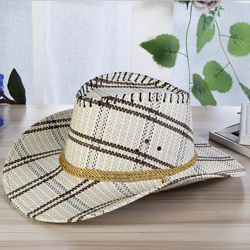 plaid straw hat men's cowboy hat summer sun hat outdoor sun hat big beach hat casual style travel cap