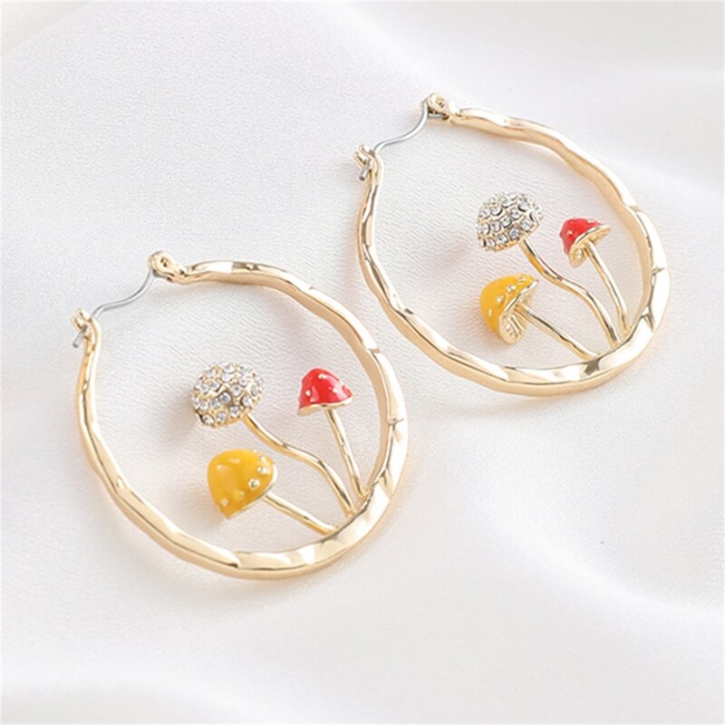 Leuke Paddestoel Oorbellen Paddestoel Hoops Gold Tone Cirkel Earringshoop Oorbellen Enorme Hoops Unieke Paddestoel Sieraden