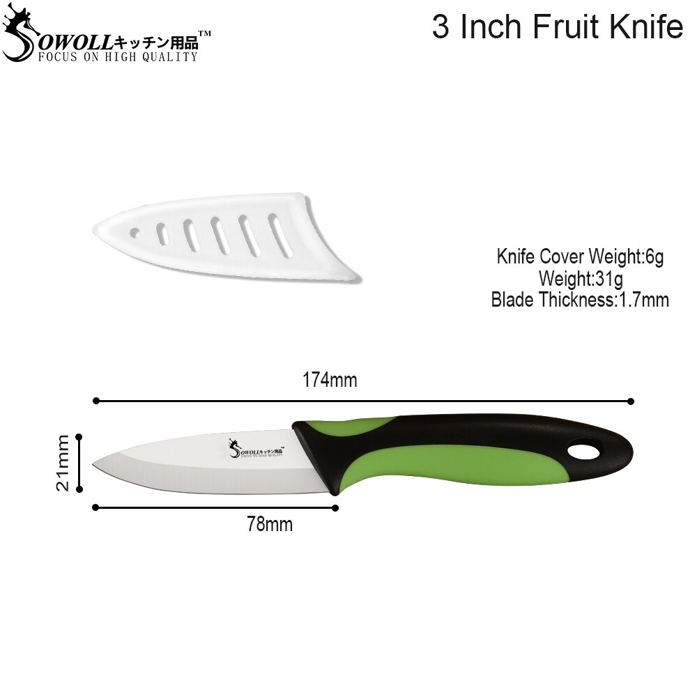 Sowoll keramiske kniver 6 & #39 ;& #39 ; 5 & #39 ;& #39 ; 4 & #39 ;& #39 ; 3 & #39 ;& #39 ; kokk skjæreverktøy skrellekniv frukt grønnsak kjøkkentilbehør 4 stk sett verktøy: 3 grønnhvit