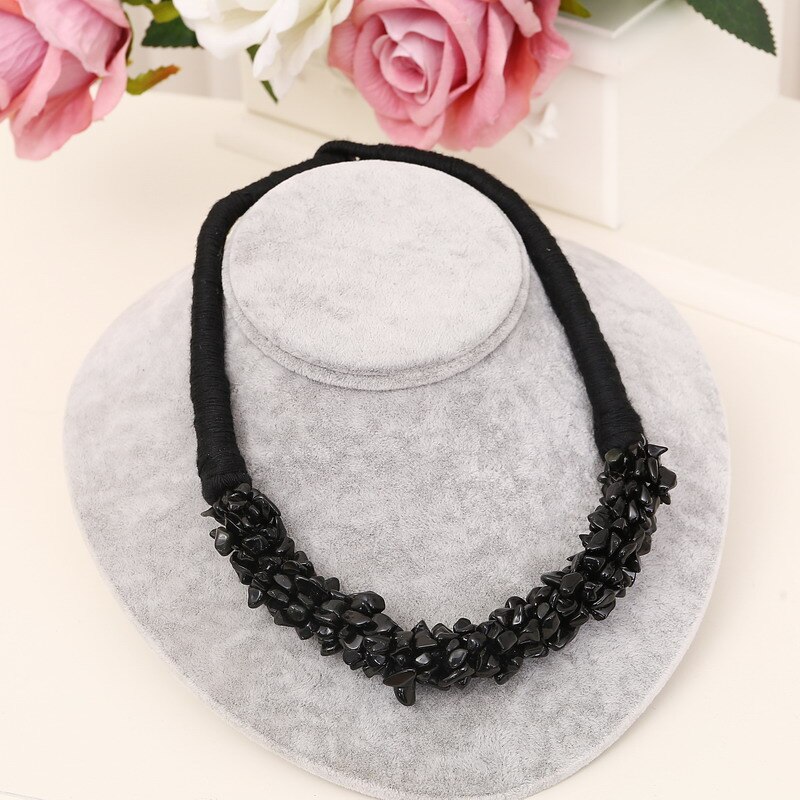 Handgemaakte DIY Sieraden Zwart Natuursteen Geometrische Kettingen Vrouwen Gems Stone Kralen Choker Ketting Statement Sieraden