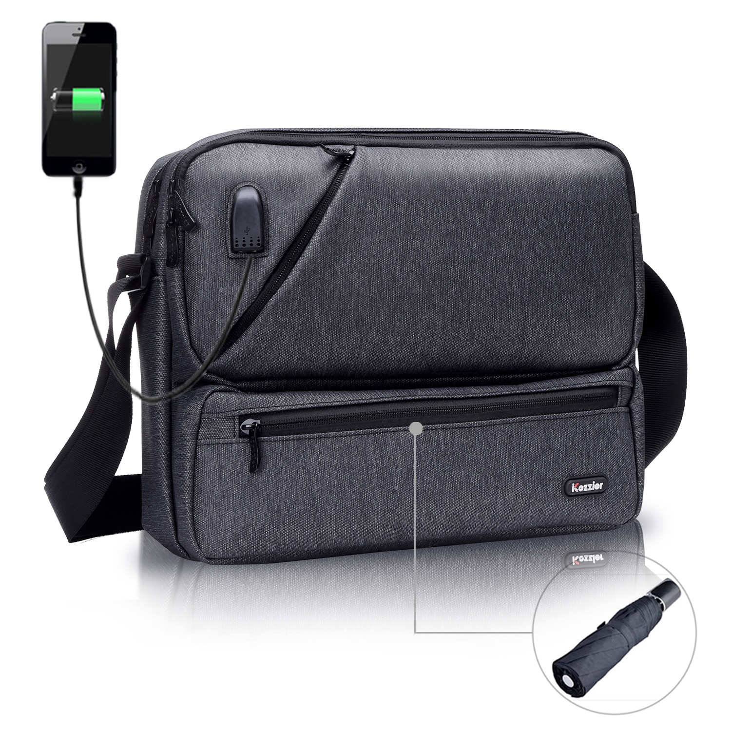 Multiuso/Multi-Spazio Borsa con Tracolla Accessori Elettronici Dell'organizzatore di Immagazzinaggio Sling Messenger Bag per Ipad, Ombrello, Telefono