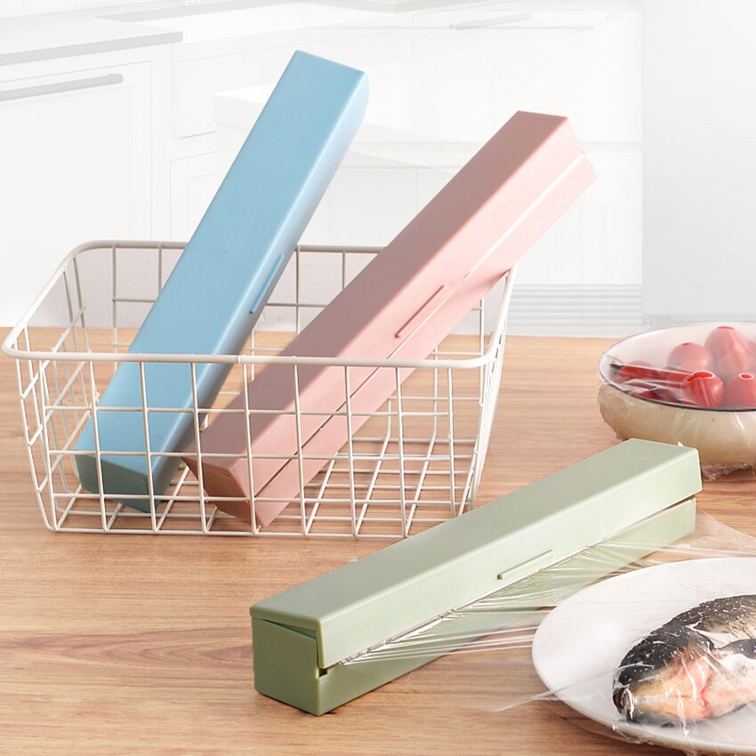 Kitchen Tool Plastic Food Wrap Cling Film Dispenser Aluminum Foil Wax Paper Cutter Cutting Box 3 Colors