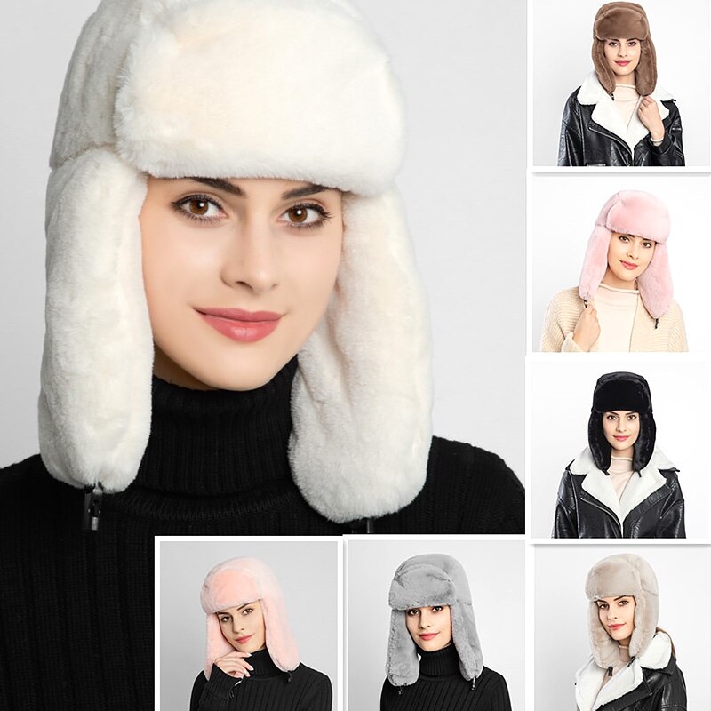 Kvindes efterår vinter hat varme ørebeskyttere tykkere øreflap hætter kvindelig imiteret pels vindtæt ensfarvet hatte hætte