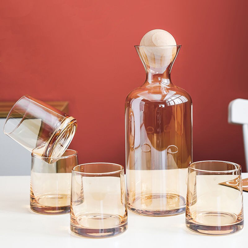 1200ML Amber Water Kettle Set and Cool Kettle Household Tea Kettle Cups Water Jug Crystal Glass Water Pitcher Glass Bottle: Amber 1pot 4cups