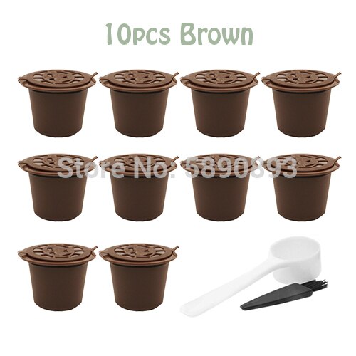 Nespresso Refillable Reusable Nespresso Coffee Capsule 20ML Filters Reutilisable Coffee Capsule Nespresso Cups Spoon Brush: brown
