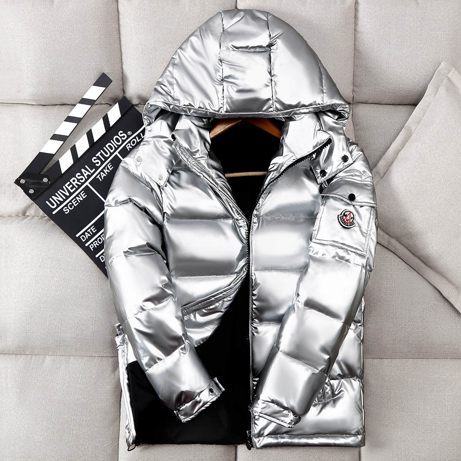 Parkas d'hiver -30 degrés pour hommes, veste parka en duvet de canard 90%  , veste brillante pour hommes, coupe-vent à capuche, épais et chaud, vêtements d'extérieur pour couple: Argent / Xxxl