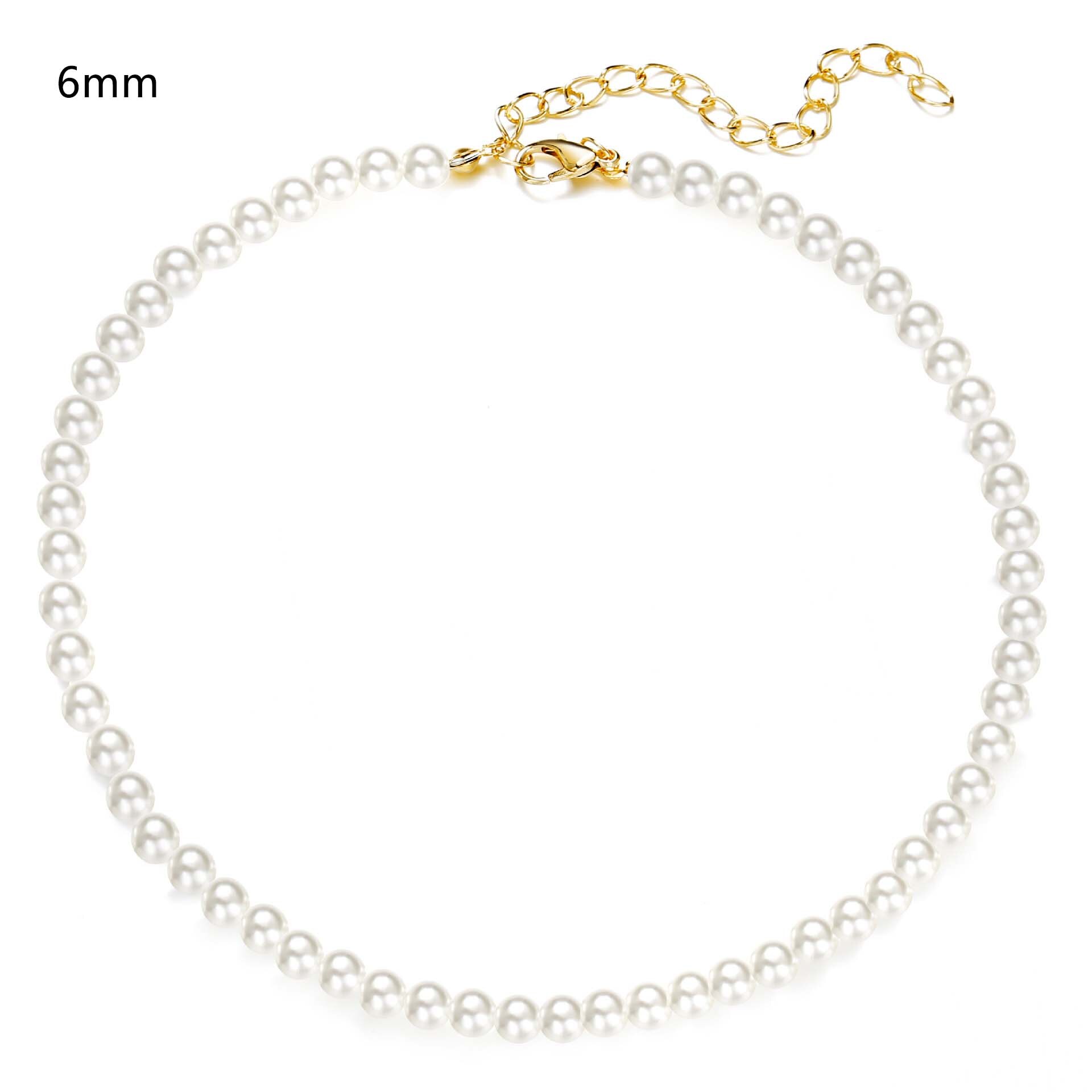 Imitatie Parel Choker Ketting Elegante Whitebig Witte Ronde Parel Bruiloft Kralen Kettingen Vrouwen Charm Mode-sieraden: 6mm
