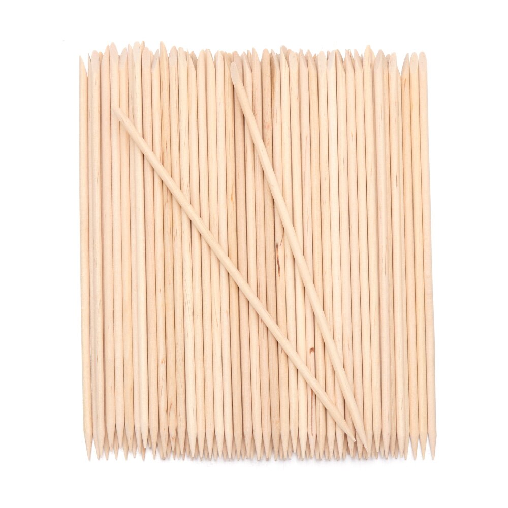 10/30/50/100 pièces bois bâton cuticule dissolvant Orange double extrémité Nail Art conceptions pour manucure pédicure cuticule poussoir ongles outils: L-100pcs