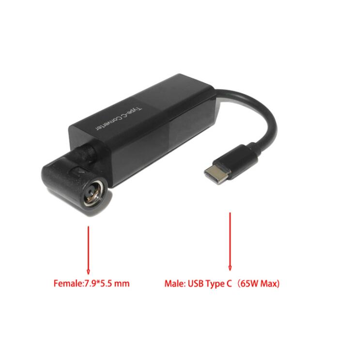 Usb Type C Converter Power Adapter Male Dc Jack Plug to 5.5*2.1 4.0*1.7 7.4*5.0 4.5*3.0mm Female 65W Adapter for Laptops: 7.9-5.5mm Female