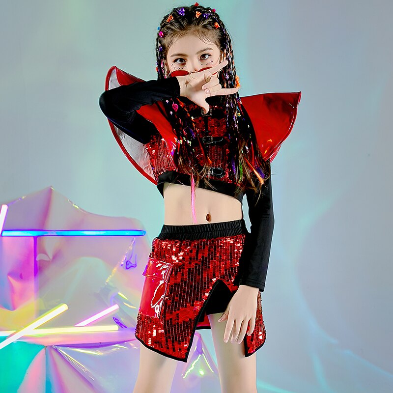 Moda kostiumy robić tańca jazzowego cekinowe czerwone stroje taniec nowoczesny ubrania biodro-hopowe wydajność ulica Dancewear stroje sceniczne DN7211