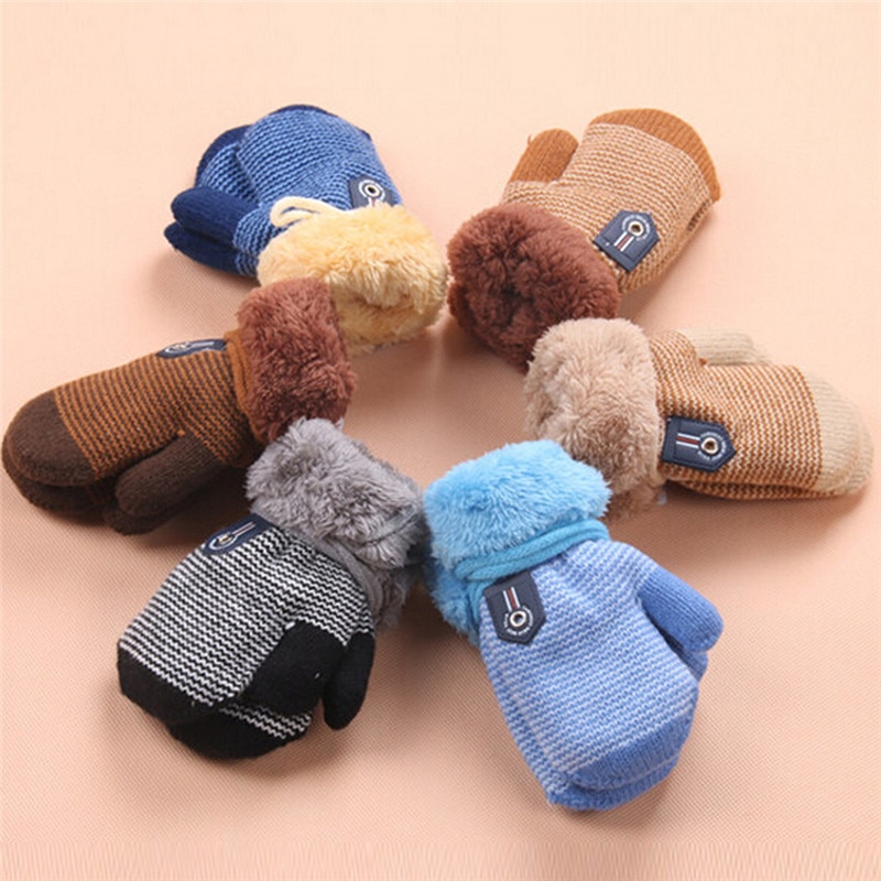 Winter Baby Boys Girls Gloves Kids Full Finger Mittens Warm Solid Acrylic Knitted Gloves For Children Toddler