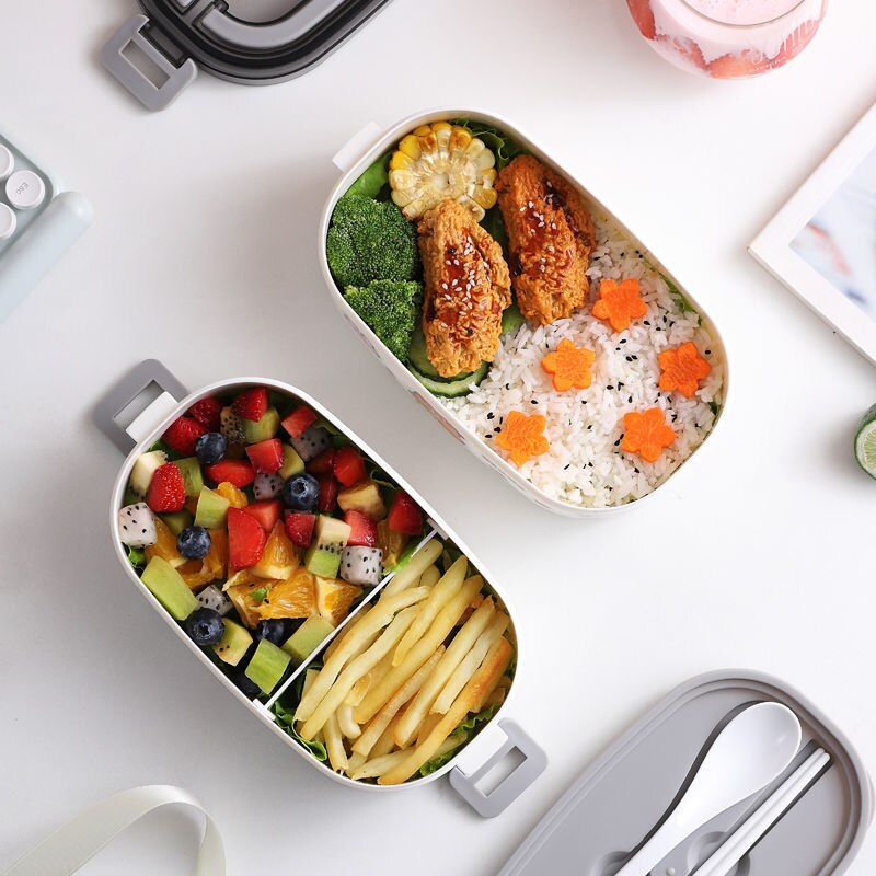 Japanese Kawaii Lunch Box Container Double Layer Lunch Bento Container with Cover Compartments Storage Breakfast Boxe