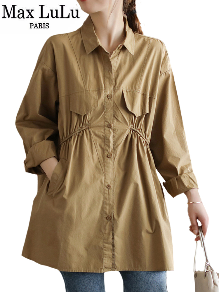 Max LuLu Spring Solid Street Loose Shirts British Style Womens Casual Vintage Tops Buttons Clothes
