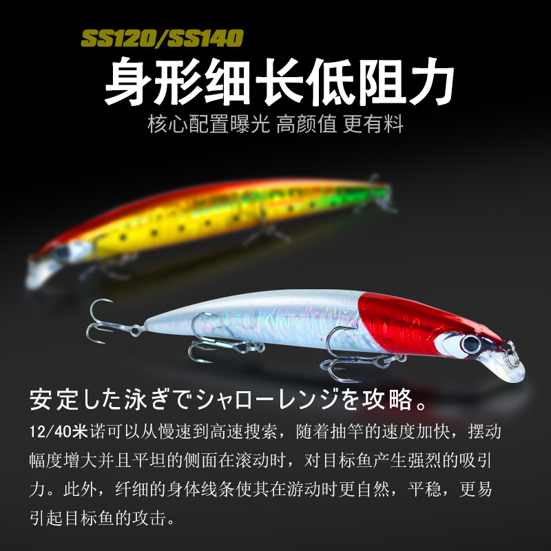 Señuelo de pesca Minnow 120mm 14,5g 140mm 21g agua salada lubina negra Lucio cebos duros de fundición larga