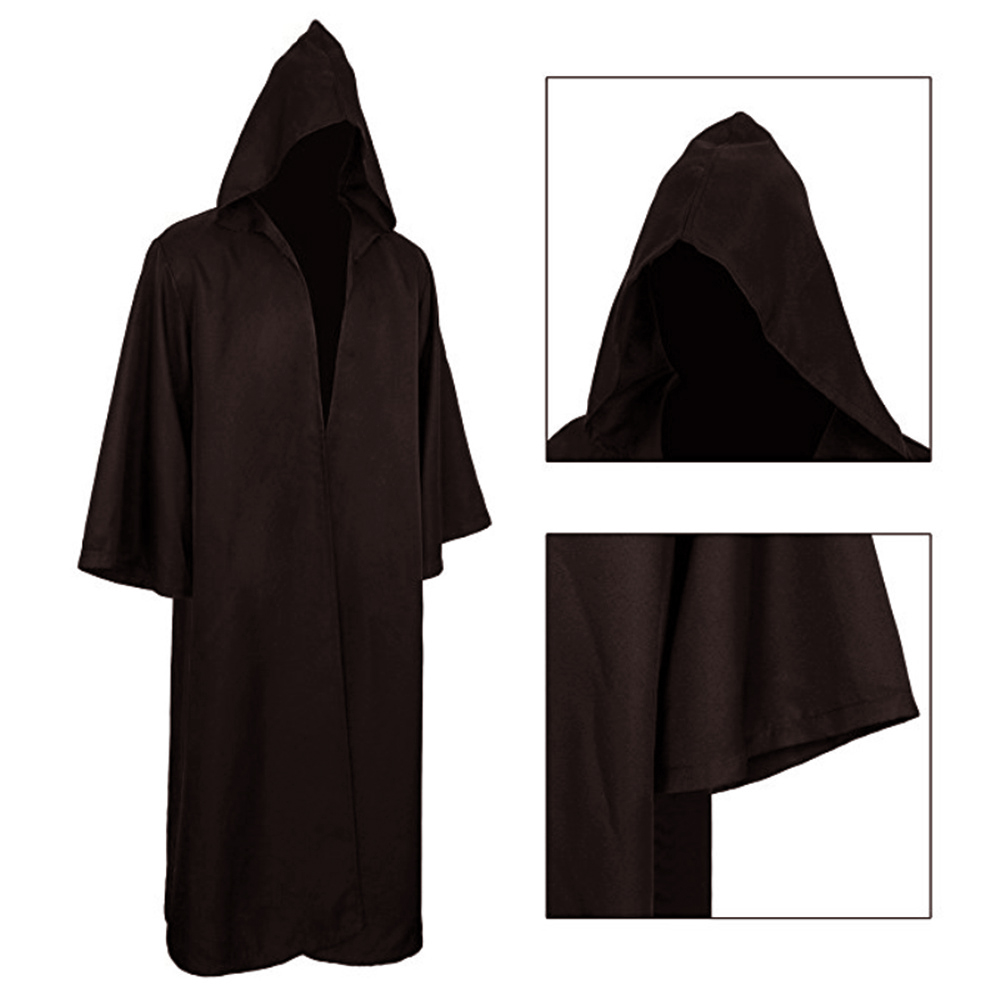 Capa de halloween macia unissex com capuz, camisa longa, robe preto, capa de bruxa, cosplay, feiticeiro, adereço, suprimentos para festa, decoração de feriado