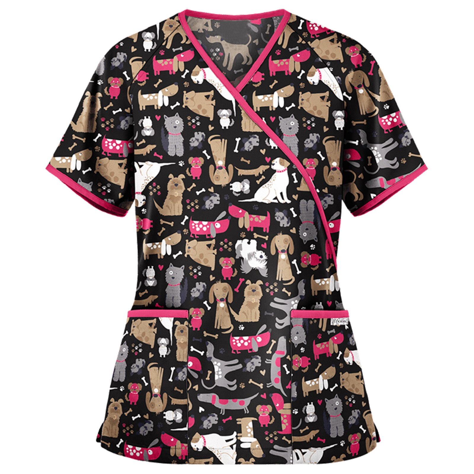 Monos trabajo de peluquería para mujer, uniforme de manicurista con estampado animal, Blusa de manga corta con cuello en V