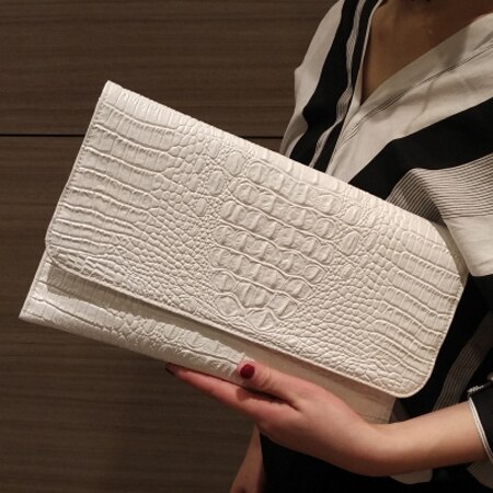 Highreal mulher envelope noite sacos de embreagem padrão crocodilo branco feminino couro pu bolsas ombro crossbody bolsas: WHITE