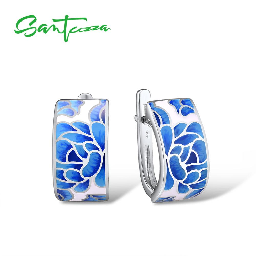 Santuzza Zilveren Oorbellen Voor Vrouwen Echt 925 Sterling Zilveren Blauwe Bloem Emaille Oorbellen Trendy Fijne Sieraden Handgemaakte