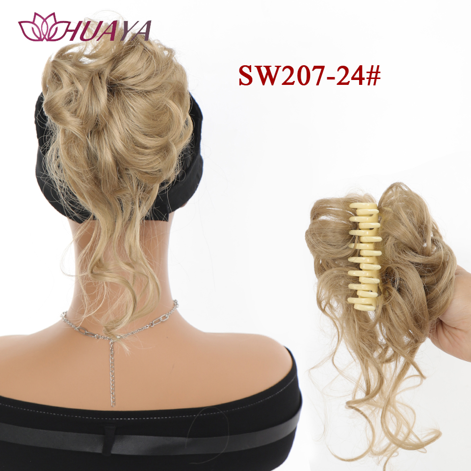 Moño de pelo sintético para mujer, moño desordenado, extensiones de cabello Updo despejadas con Clip de garra, horquillas rizadas, negro y marrón