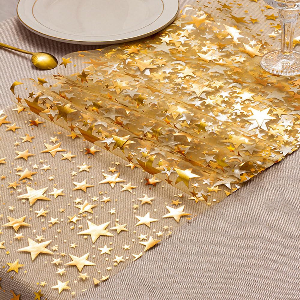 3- pakning bling stjerne bordløper glitter metallisk bordløper tynn netting borddekorasjon til midtpunkt til hjemmefest: 30*220cm / Hvit