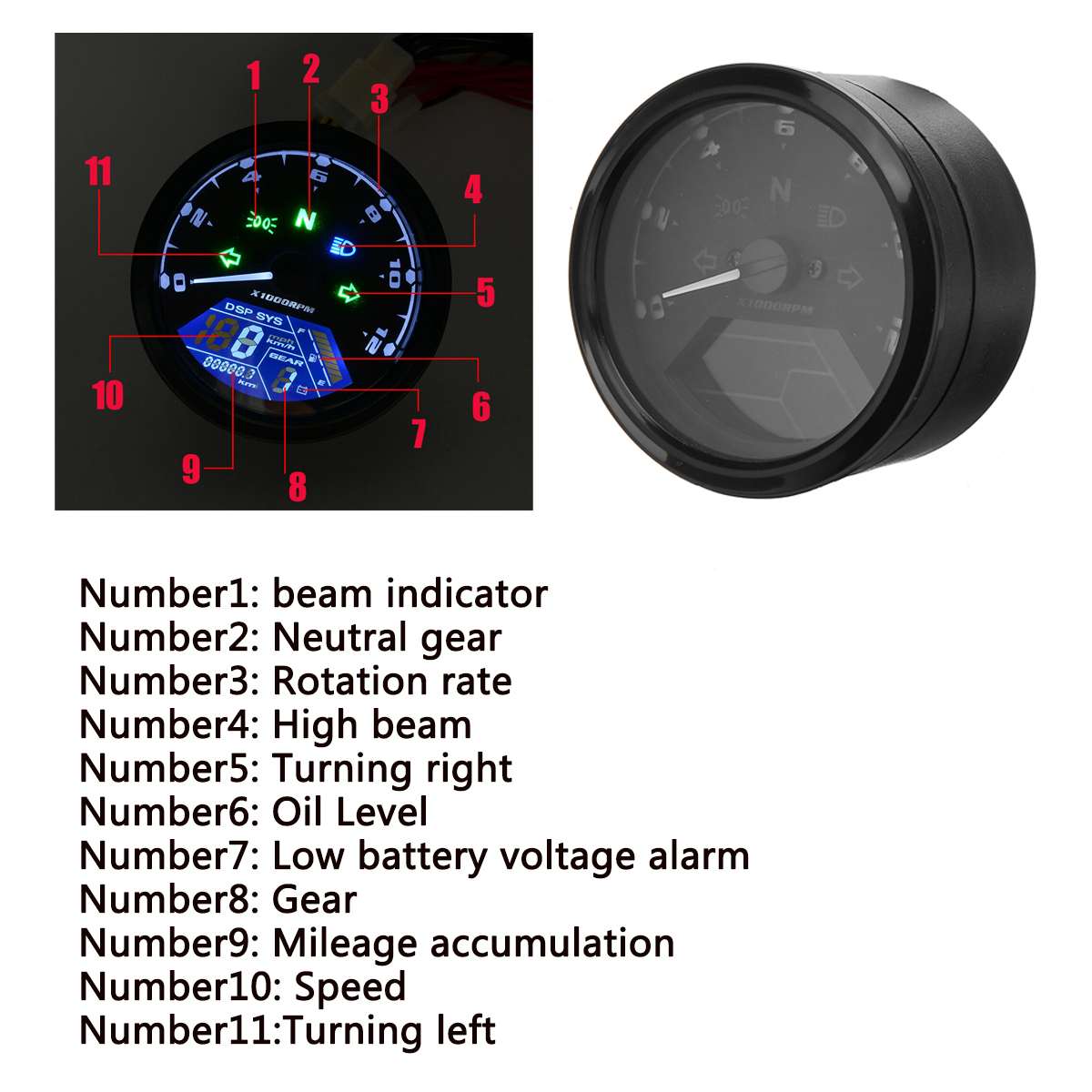 12000Rpm Motorcycle Lcd Digitale Display Snelheidsmeter Toerenteller Kilometerteller Gauge Cafe Racer Motor 8-18V Universele