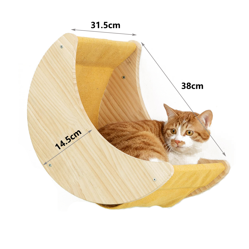Estante para gatos, hamaca de pared, estantes de escalada en forma de luna y perchas, escalera, escalones de madera maciza para actividades, muebles de pared para gatos de interior: Rojo