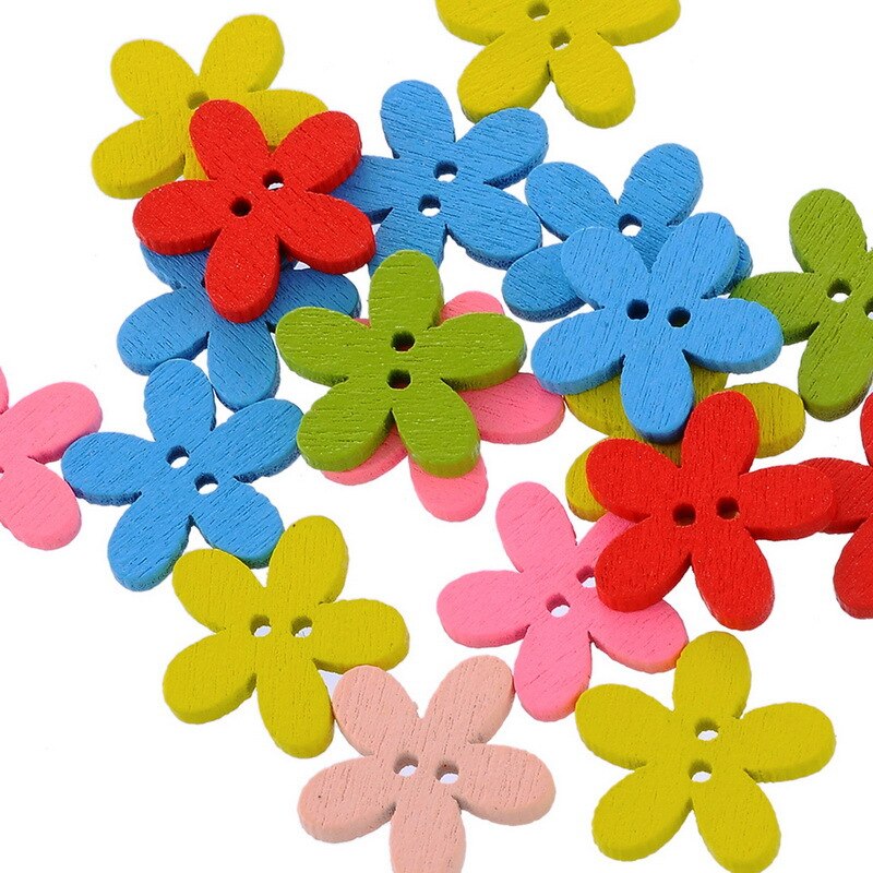 Vijf Bloemblaadje Pruim Bloem 20Pcs 15 Mm Willekeurige Mixed Decoratieve Knop 2 Gaten Gemengde Naaien Houten Knoppen Plaksteen Scrapbooking