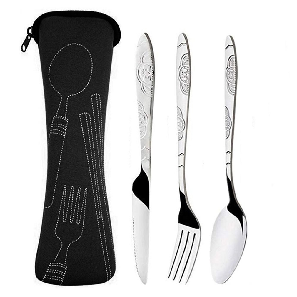 Roestvrij Staal Steak Bestek Duurzaam Praktische Milieuvriendelijke Draagbare Outdoor Servies Set Roestvrij Stalen Bestek: Black
