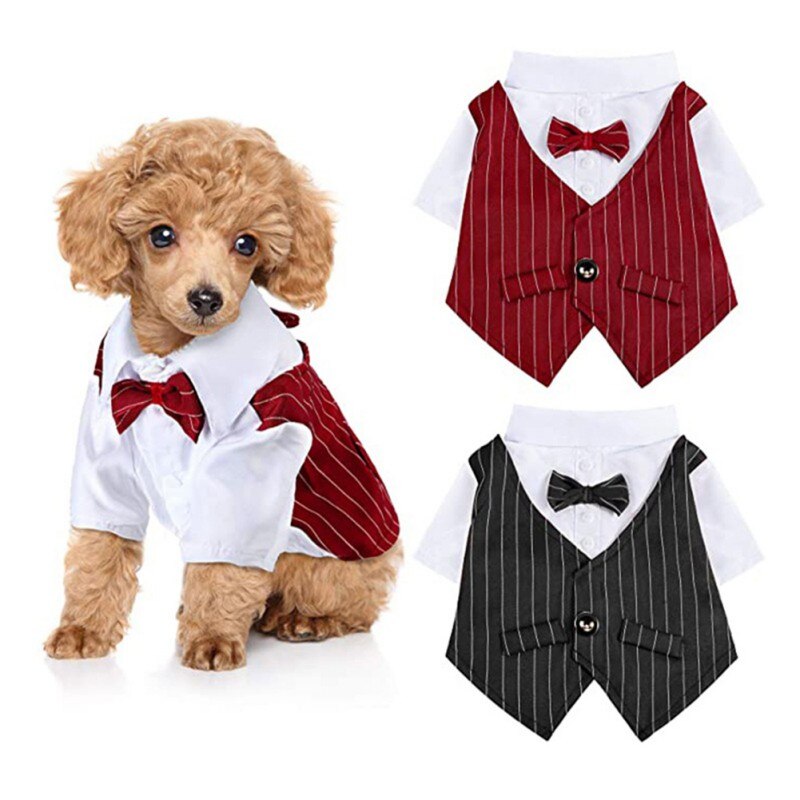 Halloween Dog Clothes Gentleman Wedding Suit Formal Shirt Bowtie Tuxedo Pet Outfit Christmas Costume For For Small Dogs Cats