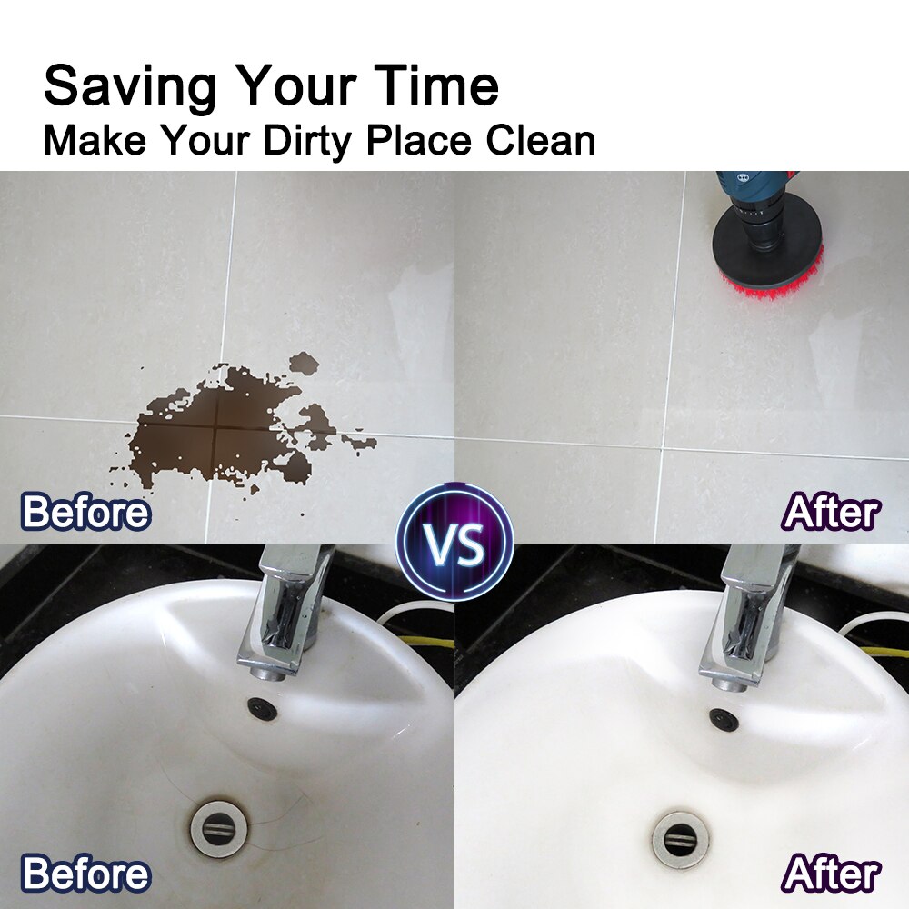 6 stk borebørste fastgørelsessæt power scrubber brush scouring og scrub pads cleaner til sofa, køkken, badeværelse, bil osv.