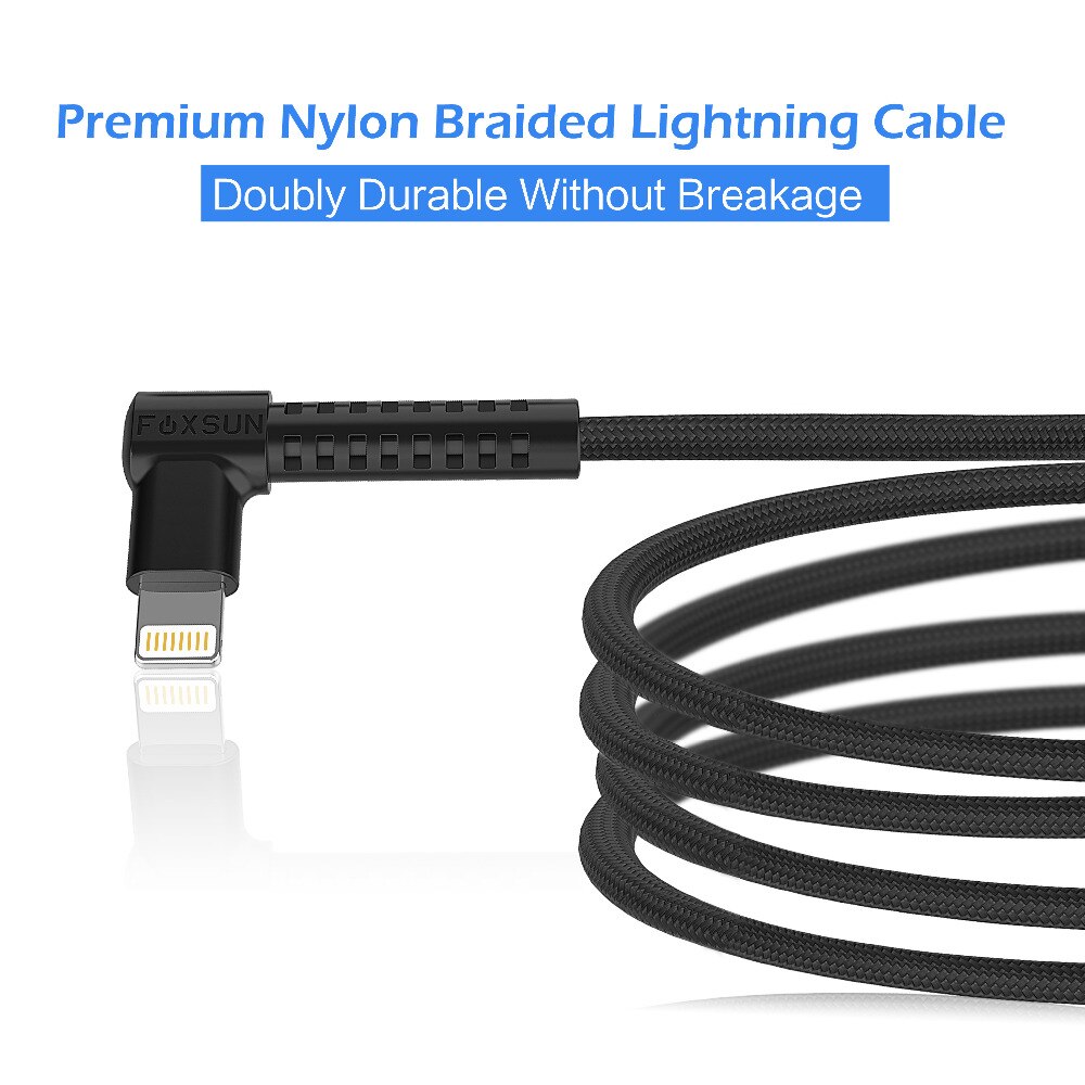 90 Degree for Lightning to USB Cable Nylon Braided, Foxsun 6FT right angle lightning cable for iPhone X/8/8plus/ 7/7 Plus/6S/6/5